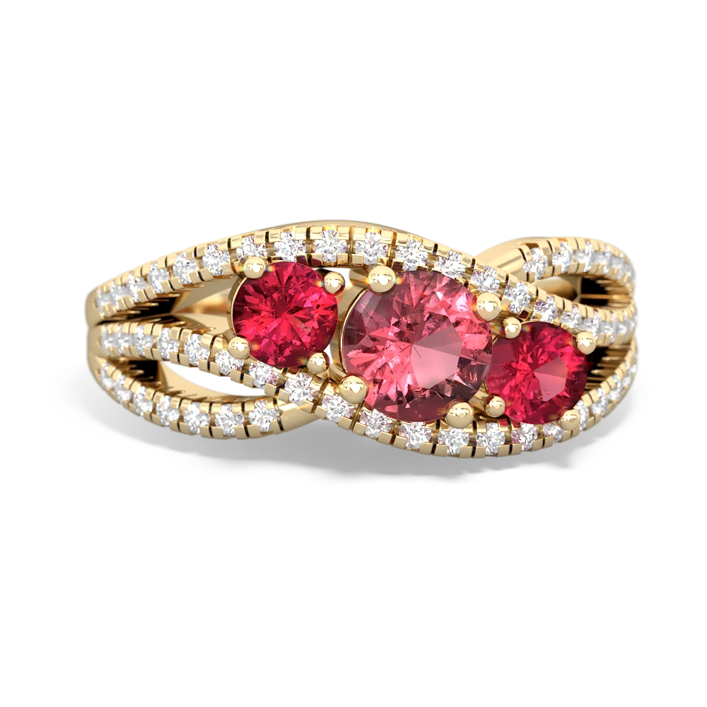 Pink Tourmaline Three Stone Aurora 14K Yellow Gold ring R3080