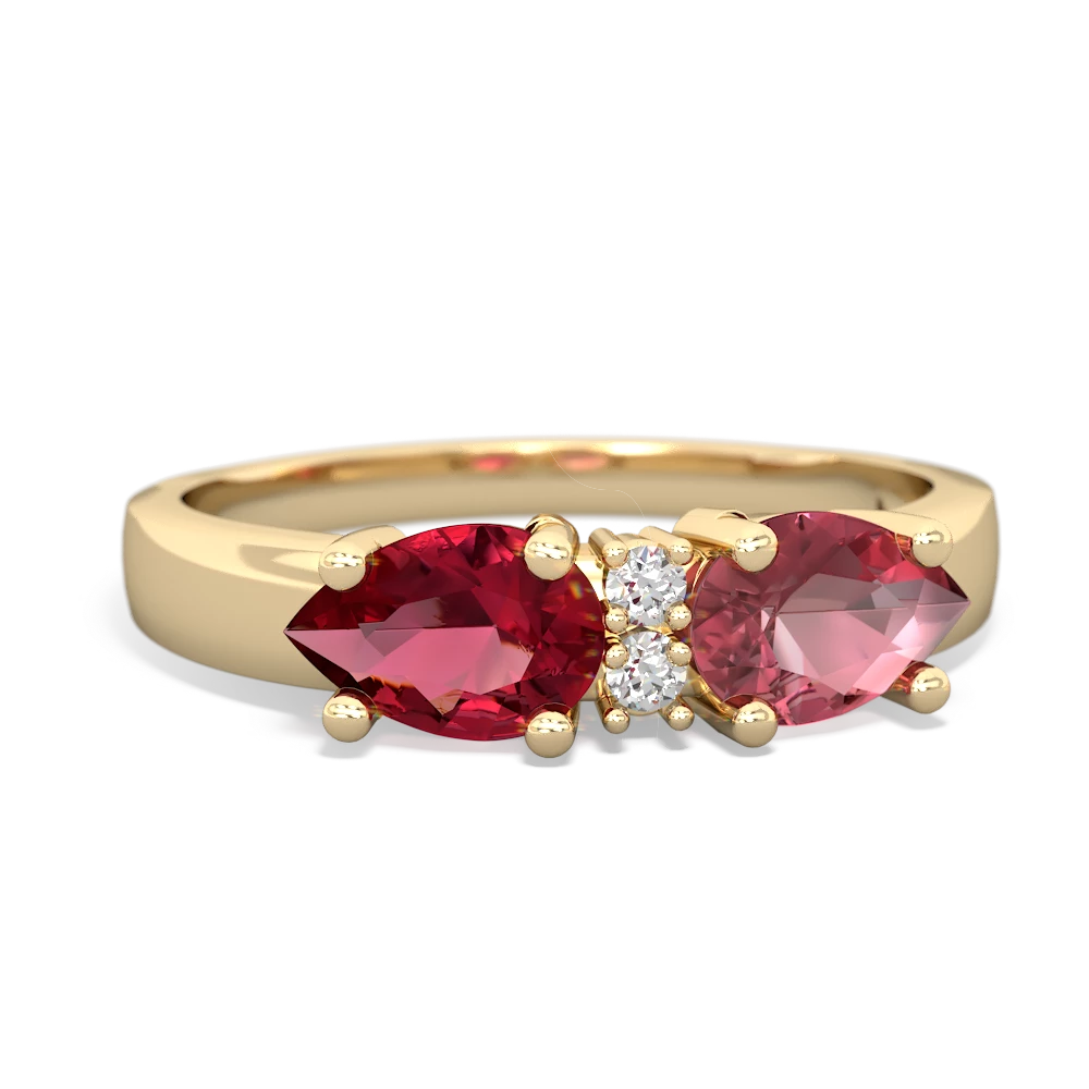 Pink Tourmaline Pear Bowtie 14K Yellow Gold ring R0865