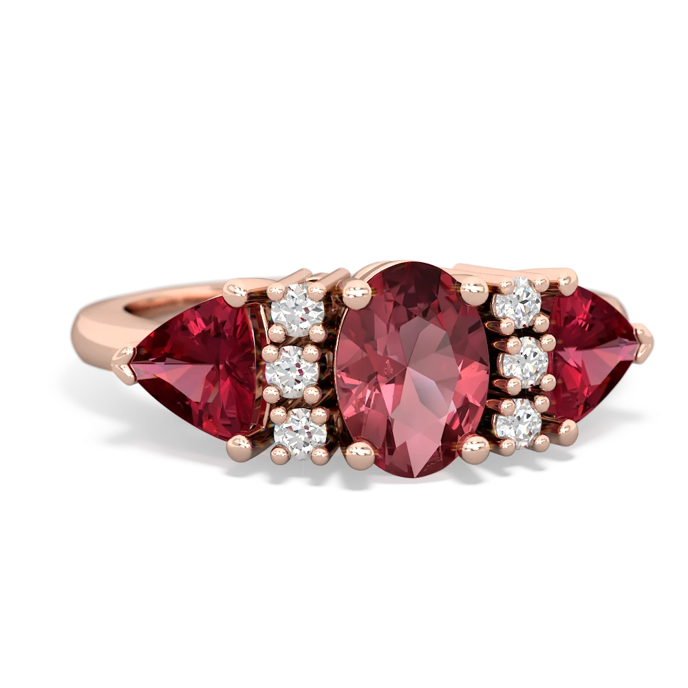 Pink Tourmaline Antique Style Three Stone 14K Rose Gold ring R2186
