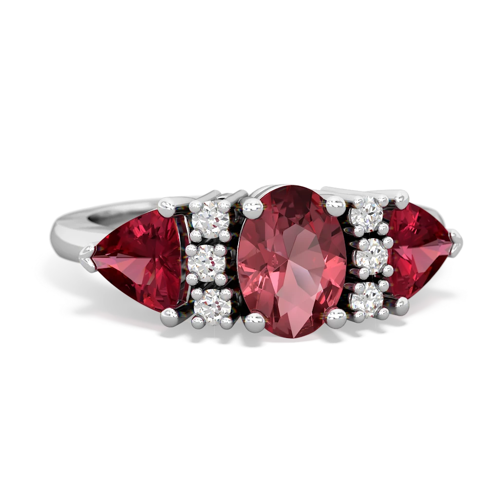 Pink Tourmaline Antique Style Three Stone 14K White Gold ring R2186