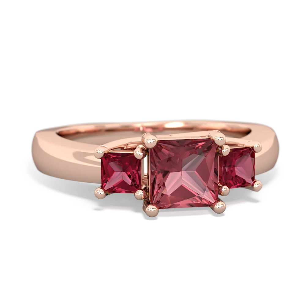 Pink Tourmaline Three Stone Trellis 14K Rose Gold ring R4015