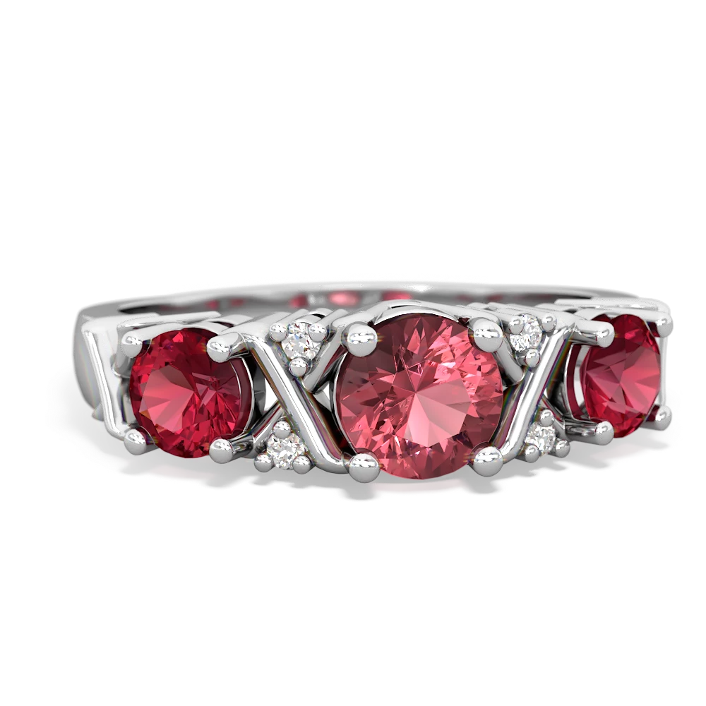 Pink Tourmaline Hugs And Kisses 14K White Gold ring R5016