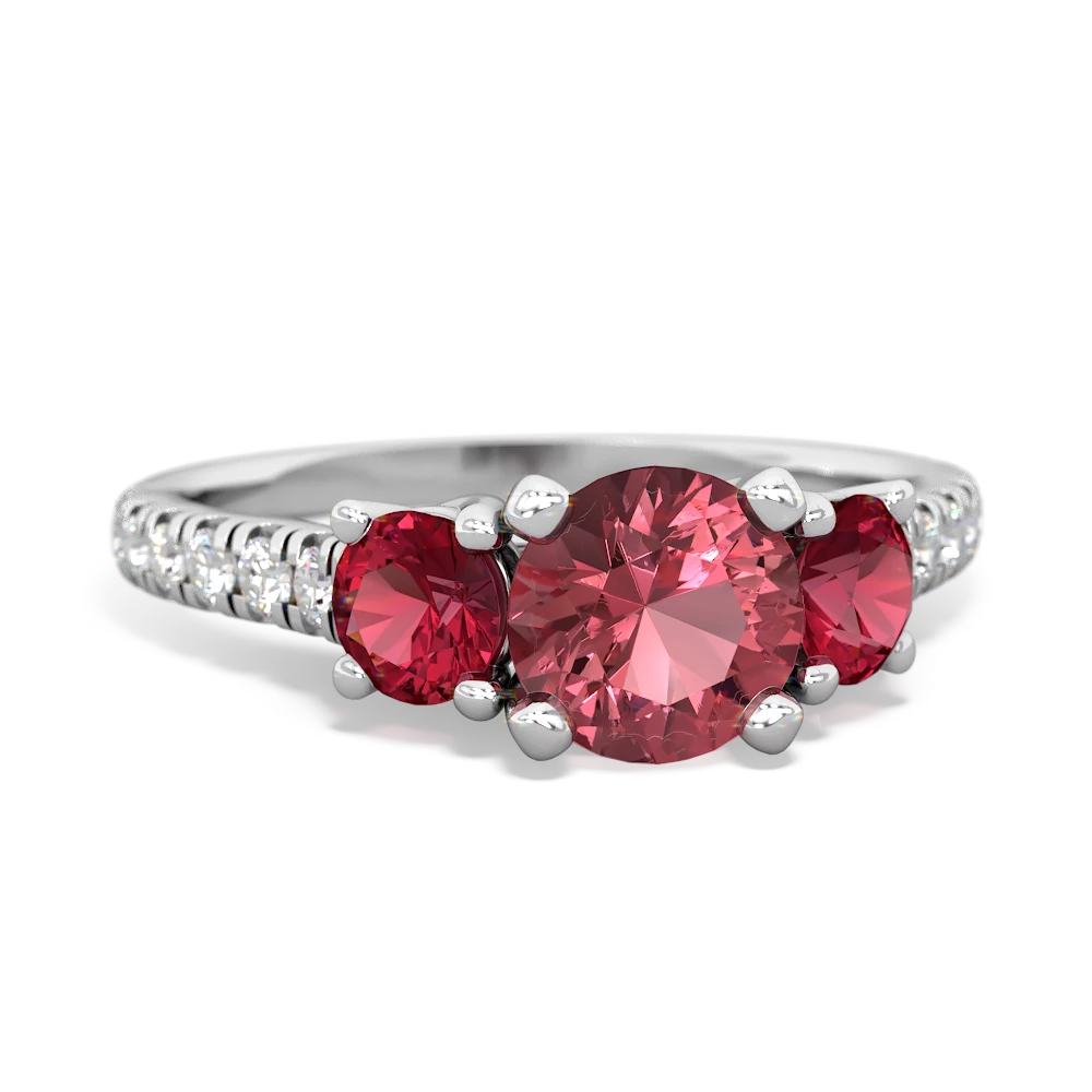 Pink Tourmaline Pave Trellis 14K White Gold ring R5500