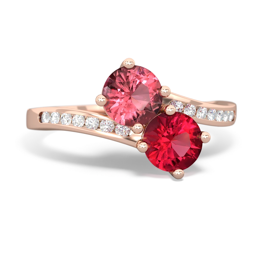 Pink Tourmaline Channel Set Two Stone 14K Rose Gold ring R5303