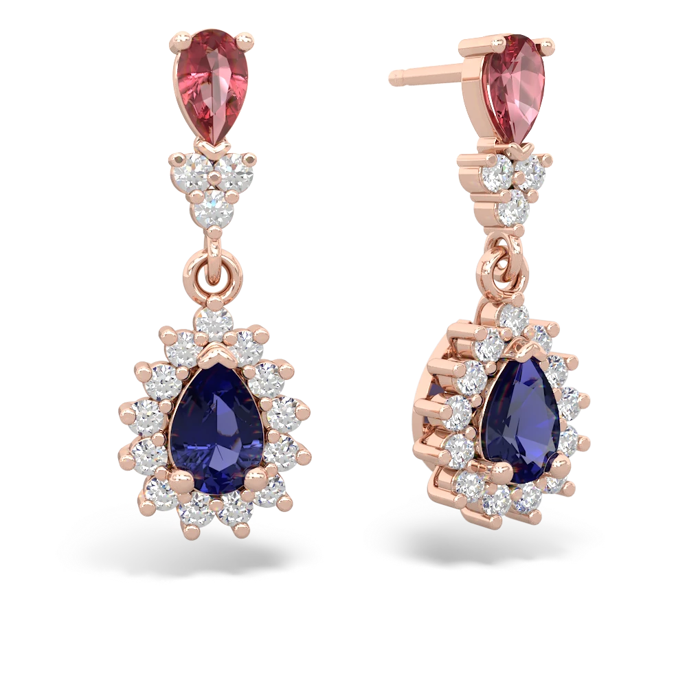 Pink Tourmaline Halo Pear Dangle 14K Rose Gold earrings E1882