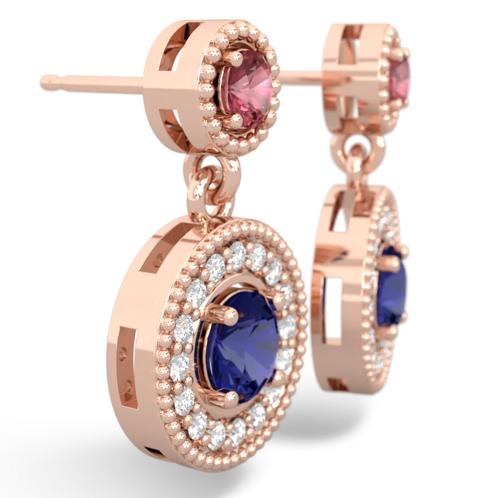 Pink Tourmaline Halo Dangle 14K Rose Gold earrings E5319