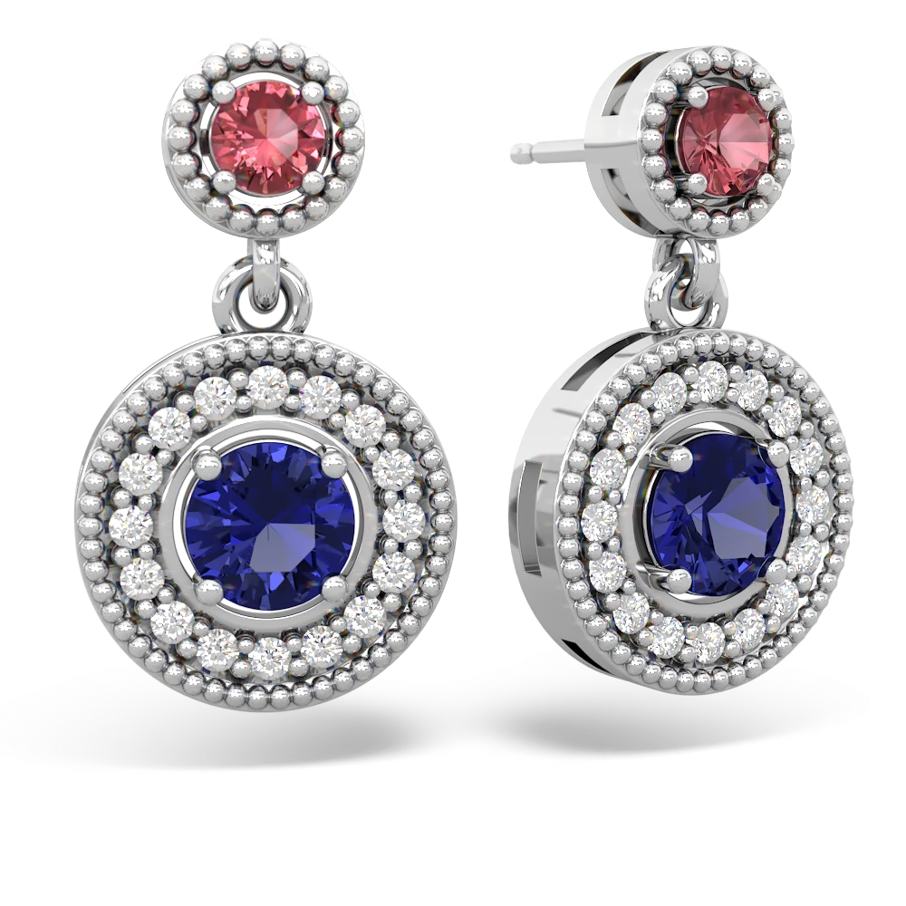 Pink Tourmaline Halo Dangle 14K White Gold earrings E5319