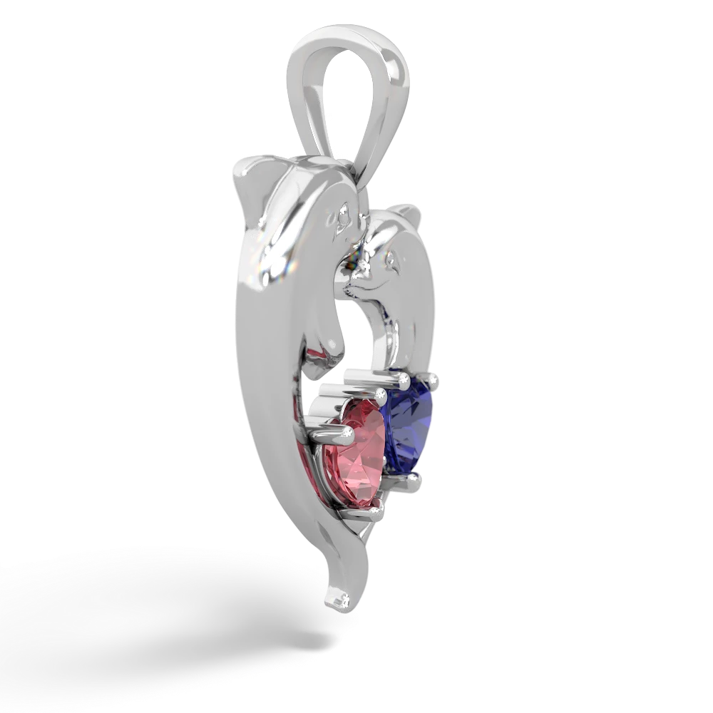 Pink Tourmaline Dolphin Heart 14K White Gold pendant P5820