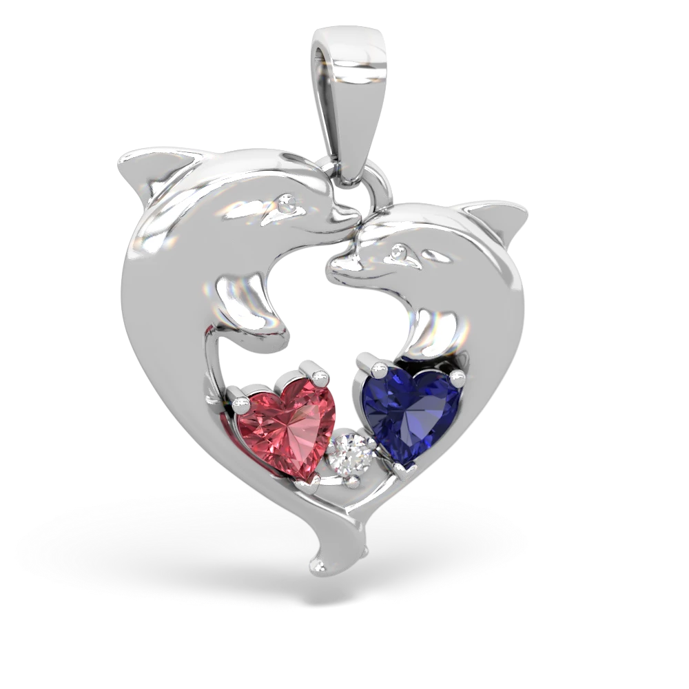 Pink Tourmaline Dolphin Heart 14K White Gold pendant P5820