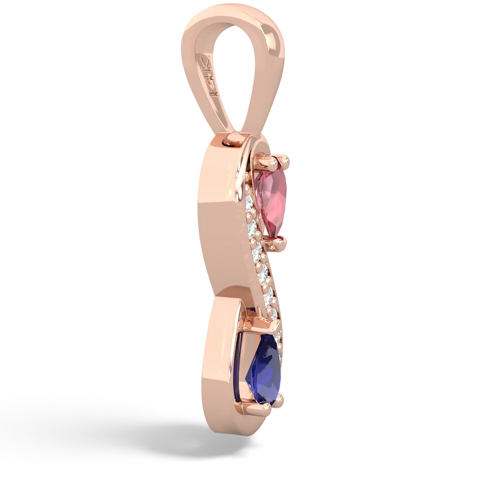 Pink Tourmaline Diamond Infinity 14K Rose Gold pendant P5390