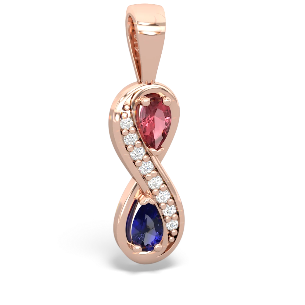 Pink Tourmaline Diamond Infinity 14K Rose Gold pendant P5390