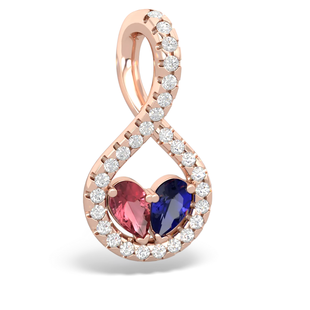 Pink Tourmaline Pave Twist 'One Heart' 14K Rose Gold pendant P5360