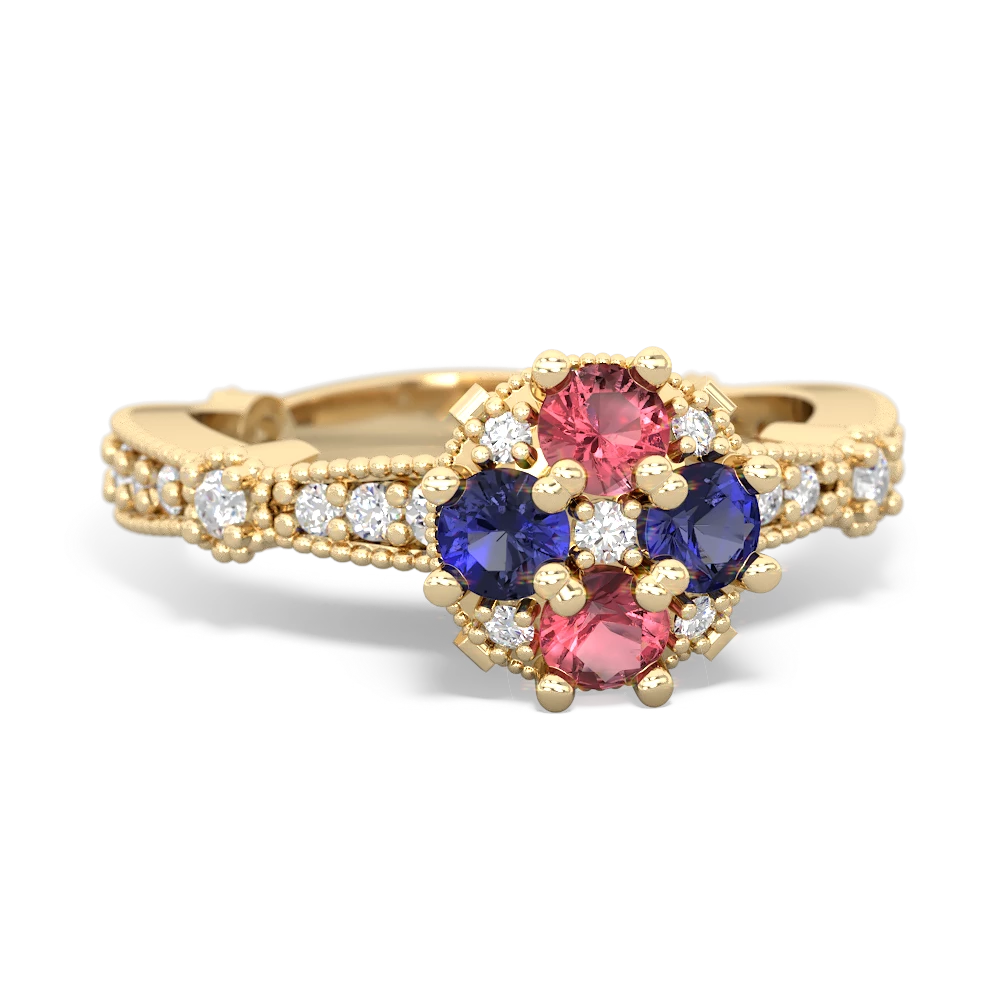 Pink Tourmaline Sparkling Tiara Cluster 14K Yellow Gold ring R26293RD