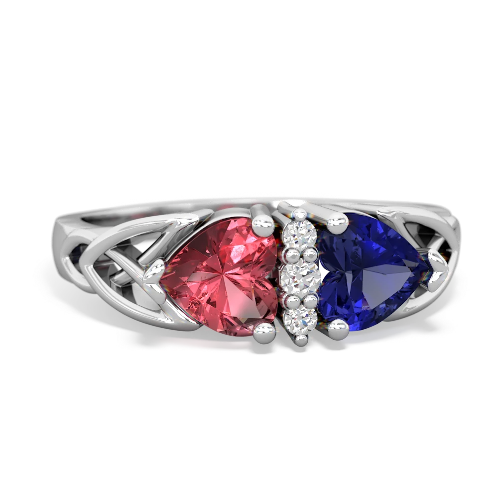 Pink Tourmaline Celtic Knot Double Heart 14K White Gold ring R5040