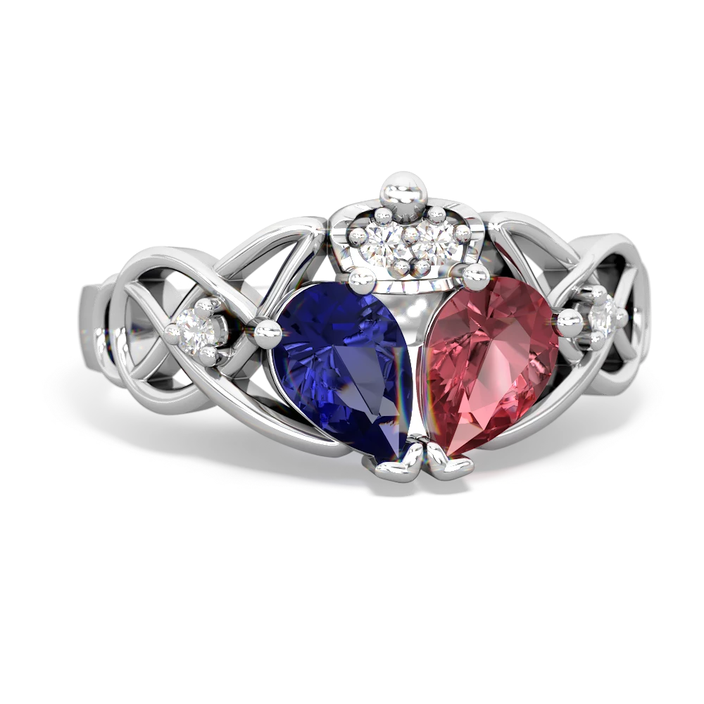 Pink Tourmaline 'One Heart' Celtic Knot Claddagh 14K White Gold ring R5322