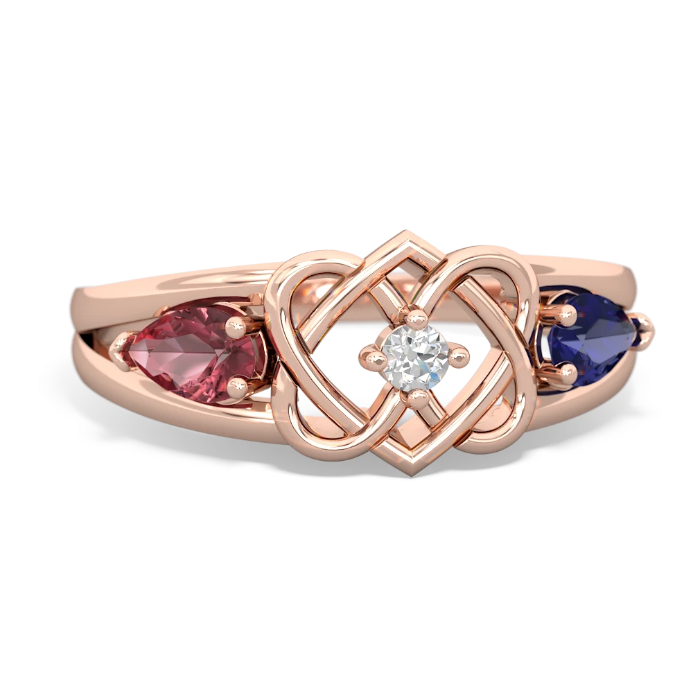 Pink Tourmaline Hearts Intertwined 14K Rose Gold ring R5880