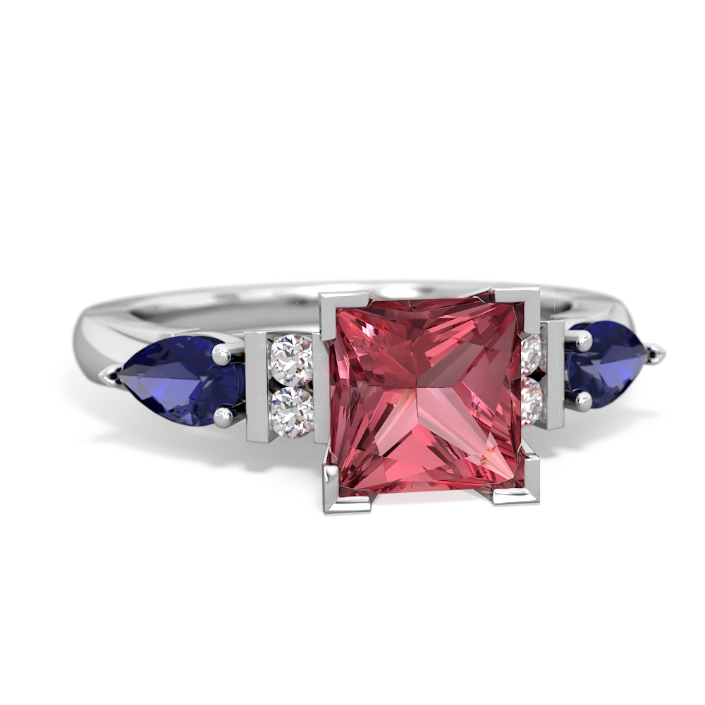 Pink Tourmaline 6Mm Princess Eternal Embrace Engagement 14K White Gold ring C2002
