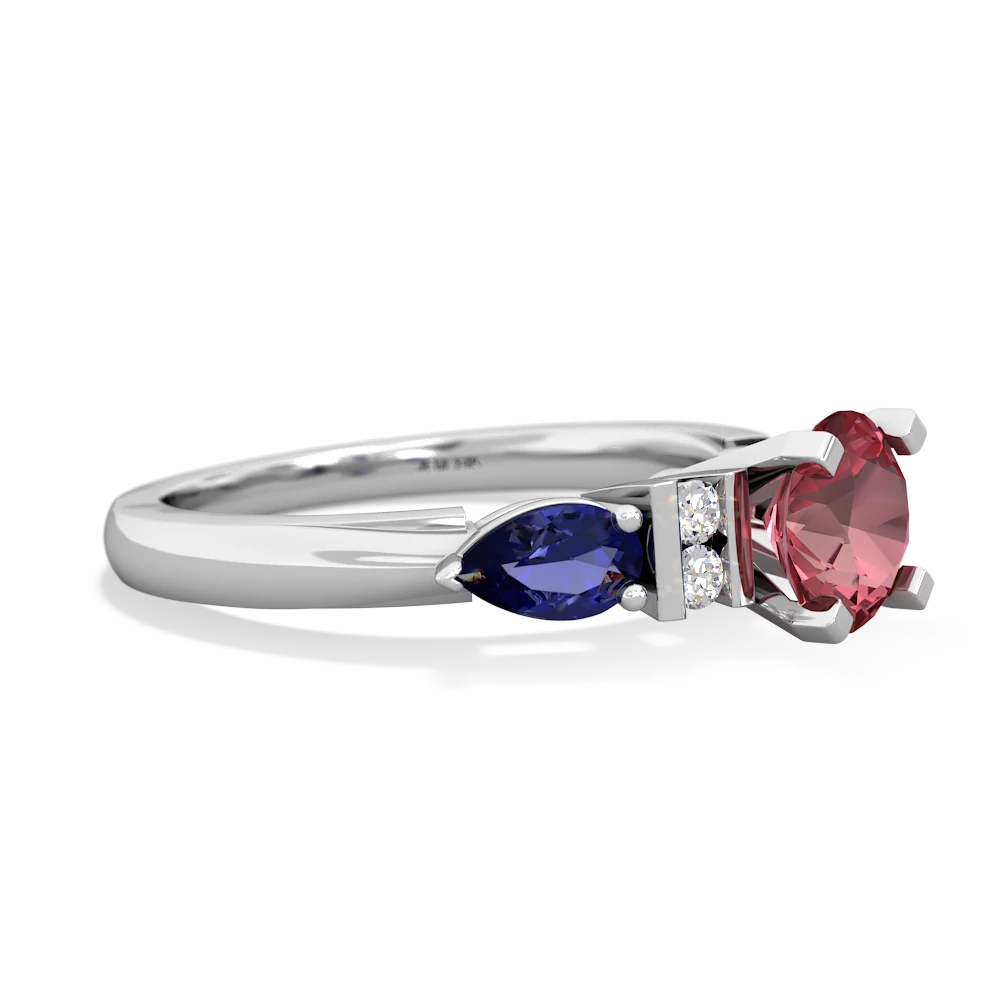 Pink Tourmaline 6Mm Round Eternal Embrace Engagement 14K White Gold ring R2005