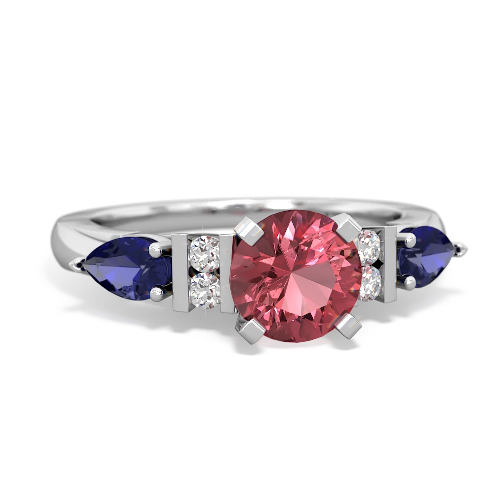 Pink Tourmaline 6Mm Round Eternal Embrace Engagement 14K White Gold ring R2005