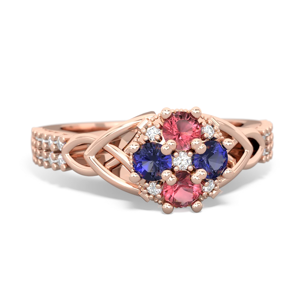 Pink Tourmaline Celtic Knot Cluster Engagement 14K Rose Gold ring R26443RD