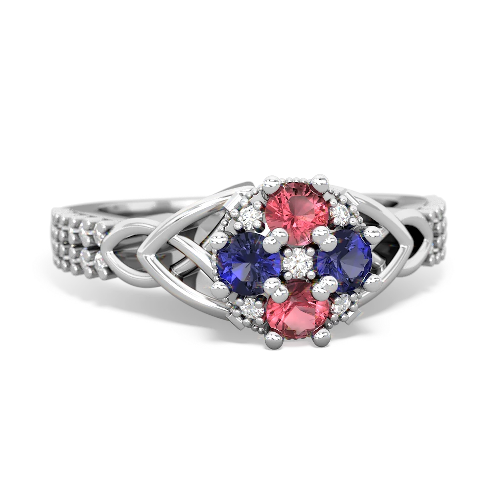 Pink Tourmaline Celtic Knot Cluster Engagement 14K White Gold ring R26443RD