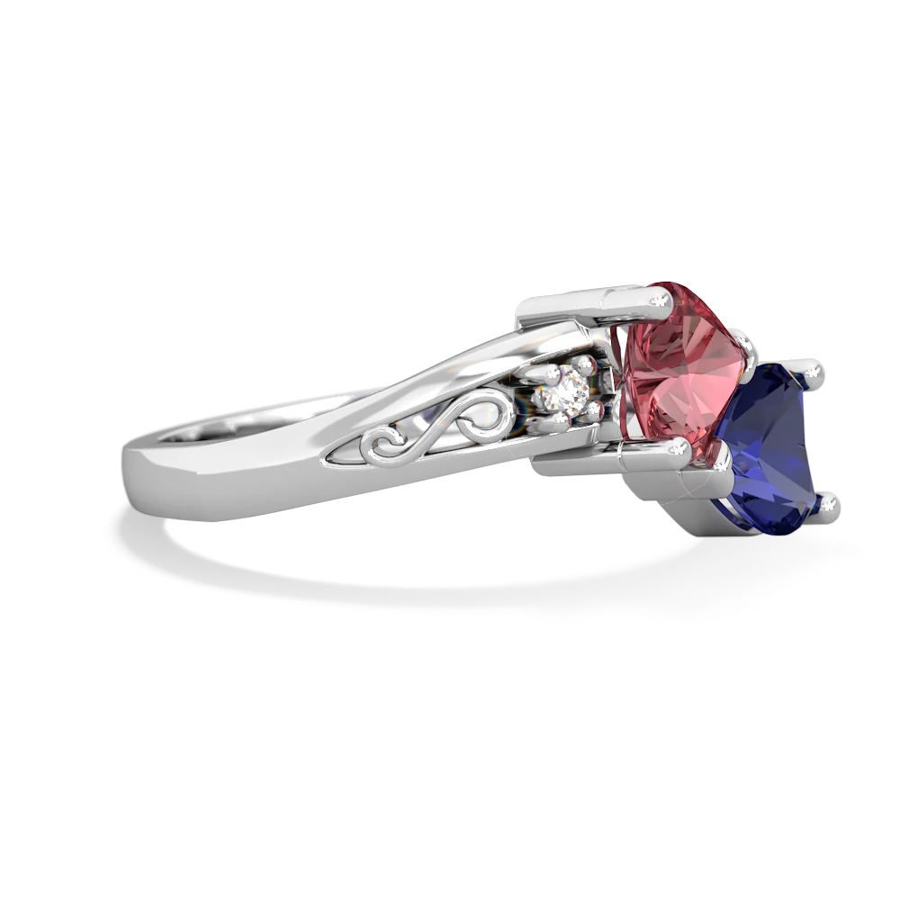 Pink Tourmaline Snuggling Hearts 14K White Gold ring R2178