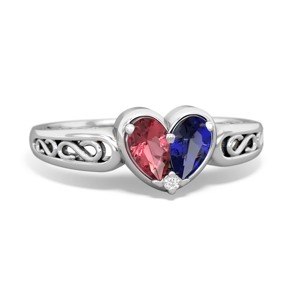 Pink Tourmaline Filligree 'One Heart' 14K White Gold ring R5070