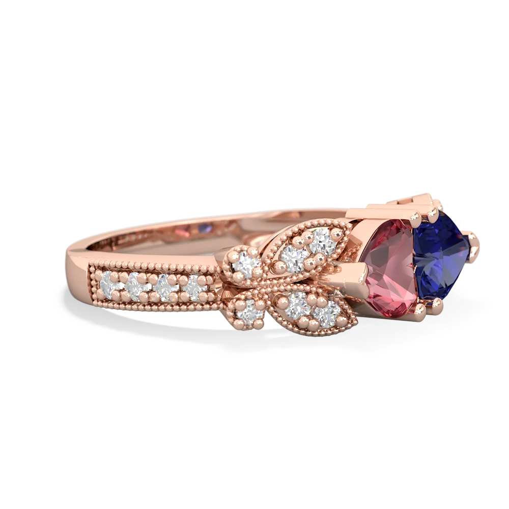 Pink Tourmaline Diamond Butterflies 14K Rose Gold ring R5601