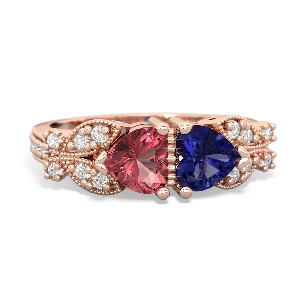 Pink Tourmaline Diamond Butterflies 14K Rose Gold ring R5601