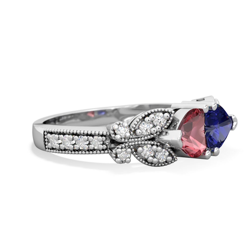 Pink Tourmaline Diamond Butterflies 14K White Gold ring R5601