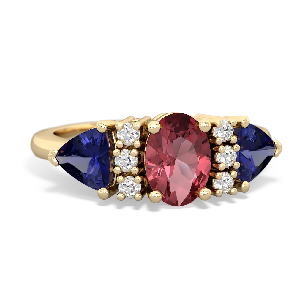 Pink Tourmaline Antique Style Three Stone 14K Yellow Gold ring R2186