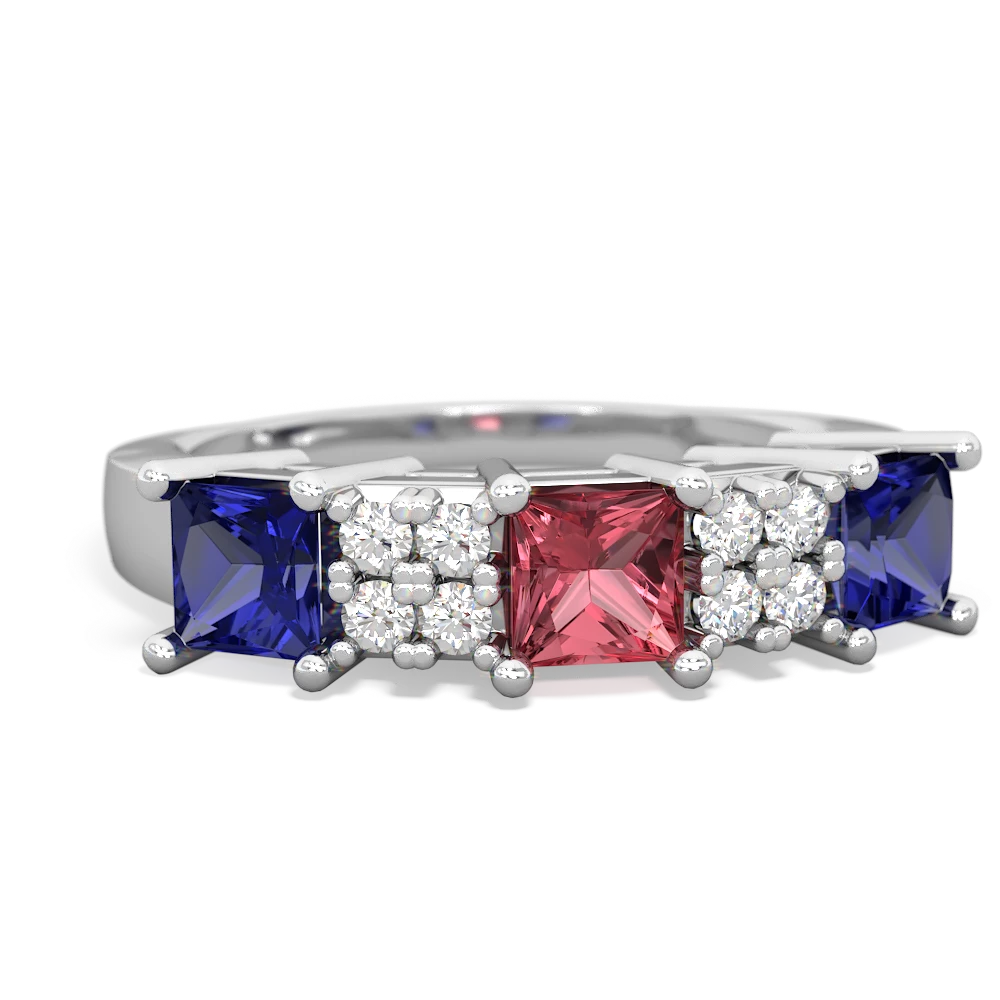 Pink Tourmaline Three Stone Diamond Cluster 14K White Gold ring R2592