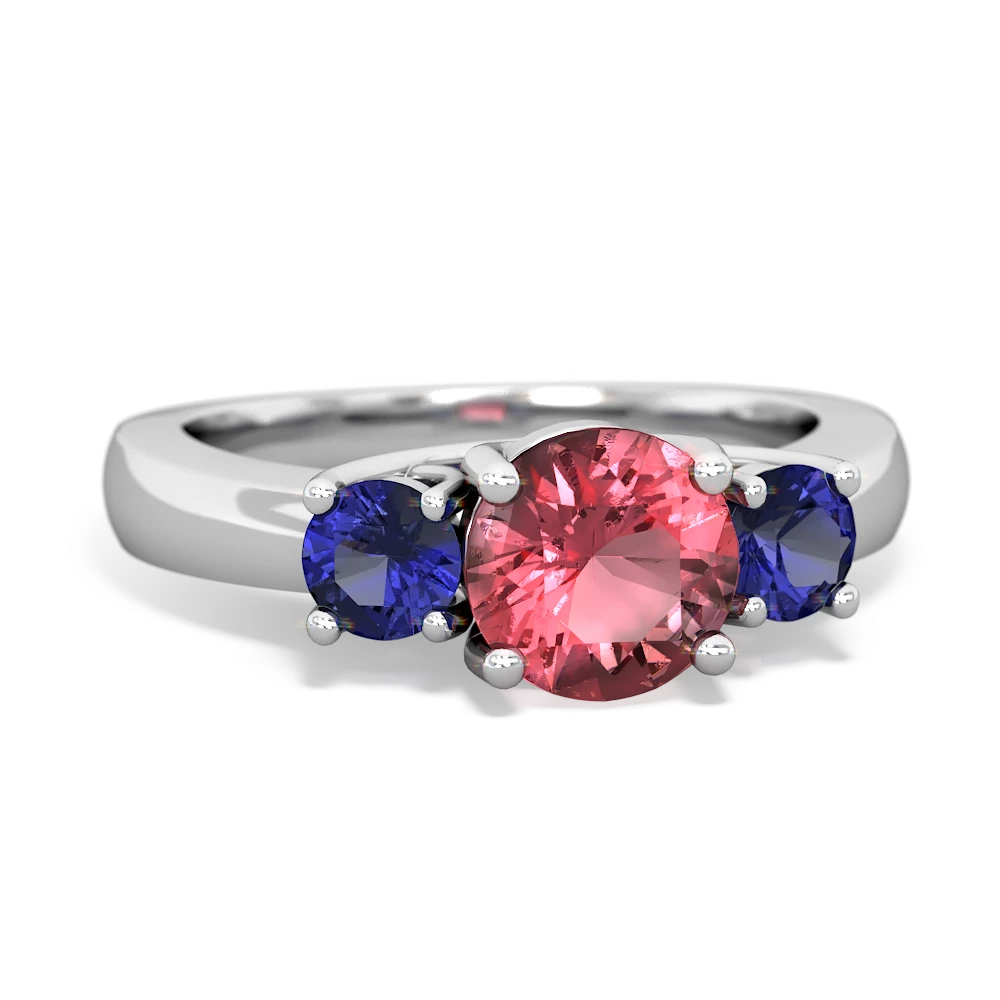 Pink Tourmaline Three Stone Round Trellis 14K White Gold ring R4018