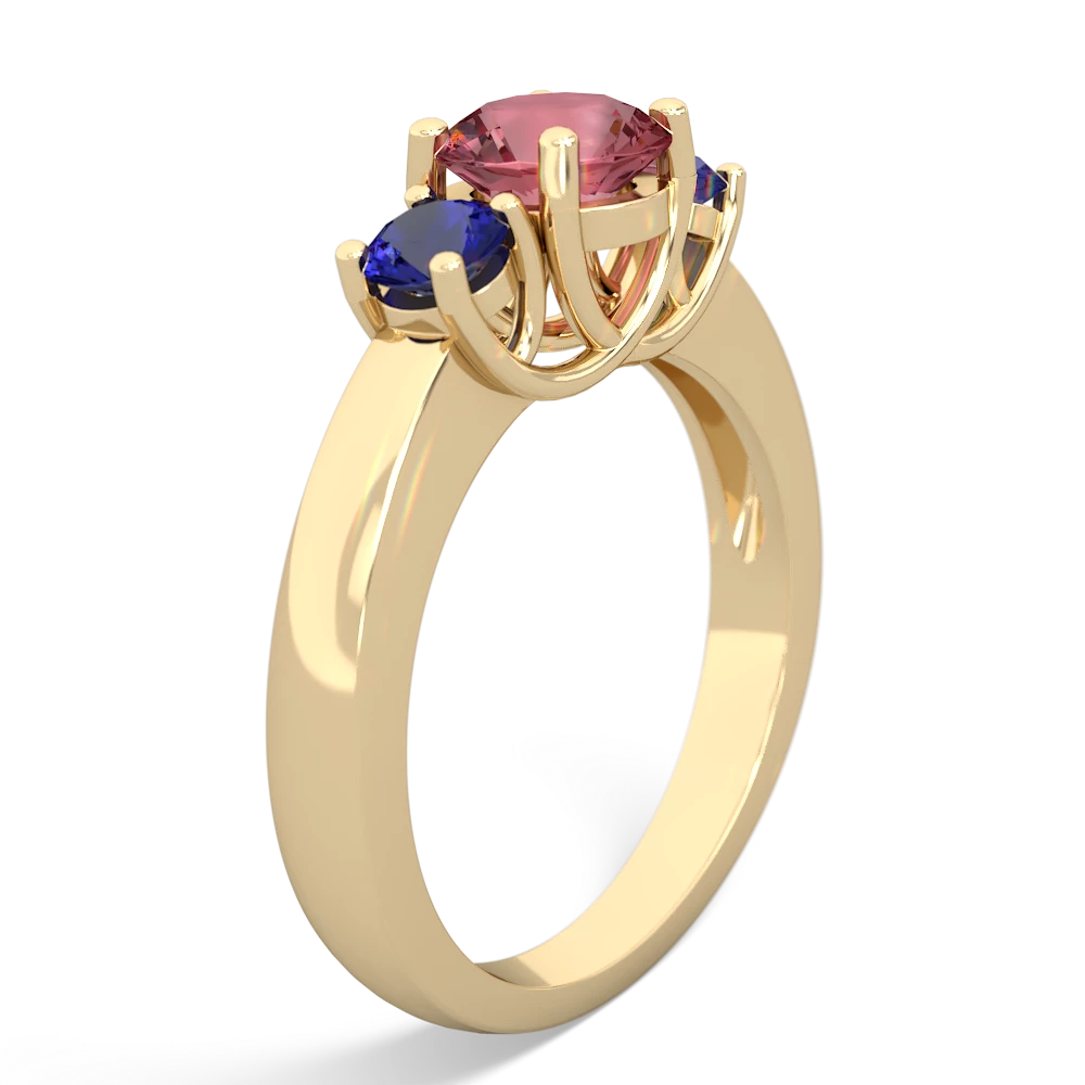 Pink Tourmaline Three Stone Round Trellis 14K Yellow Gold ring R4018