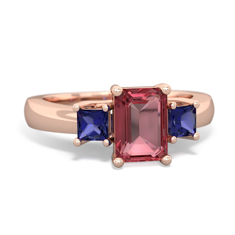 Pink Tourmaline Three Stone Emerald-Cut Trellis 14K Rose Gold ring R4021