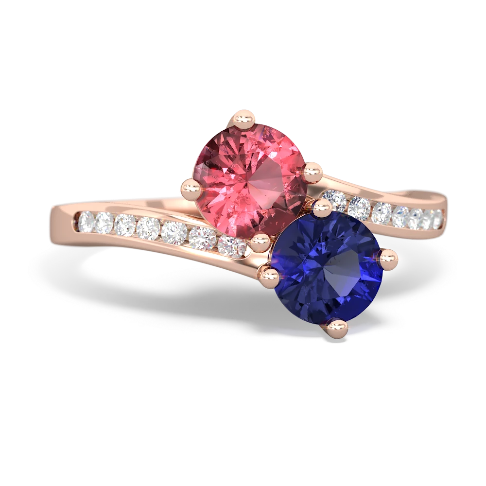 Pink Tourmaline Channel Set Two Stone 14K Rose Gold ring R5303