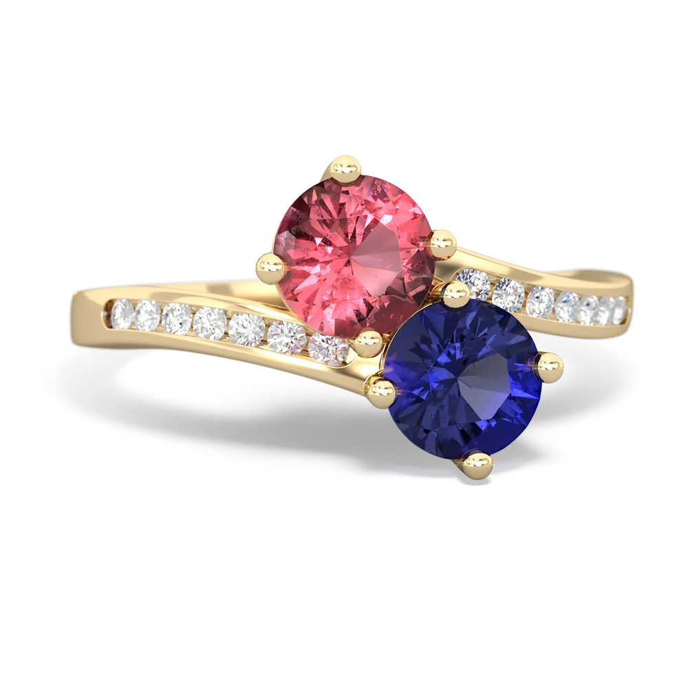 Pink Tourmaline Channel Set Two Stone 14K Yellow Gold ring R5303