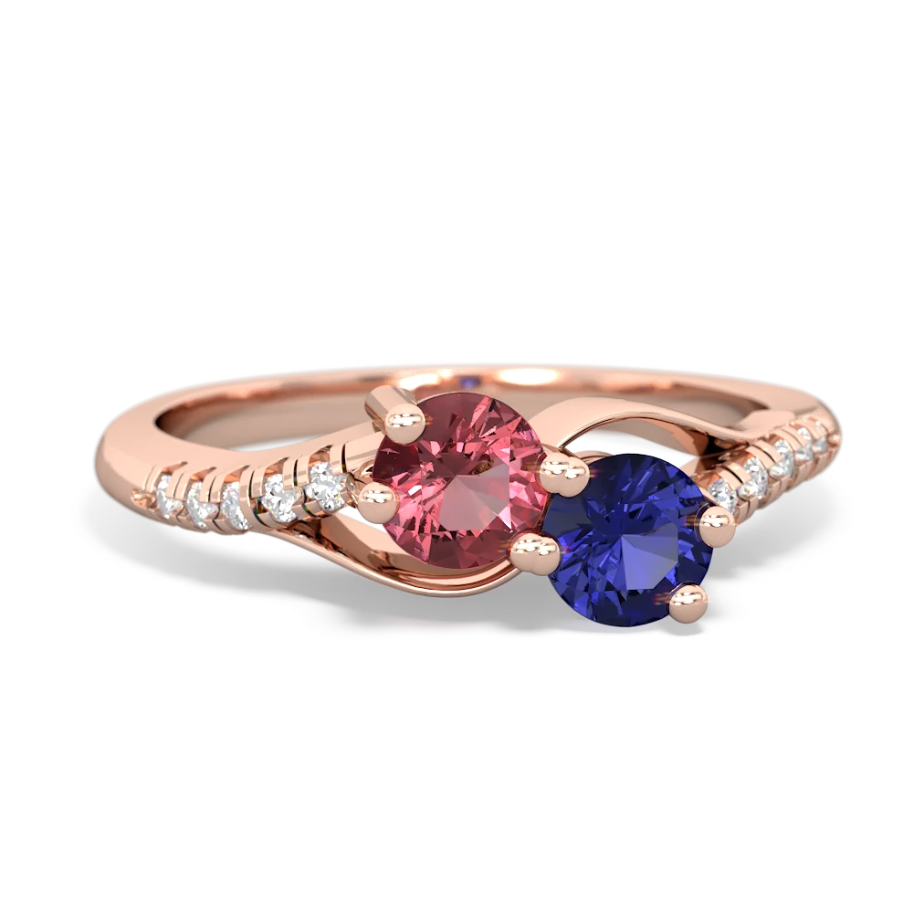 Pink Tourmaline Infinity Pave Two Stone 14K Rose Gold ring R5285