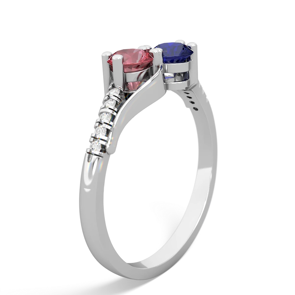 Pink Tourmaline Infinity Pave Two Stone 14K White Gold ring R5285