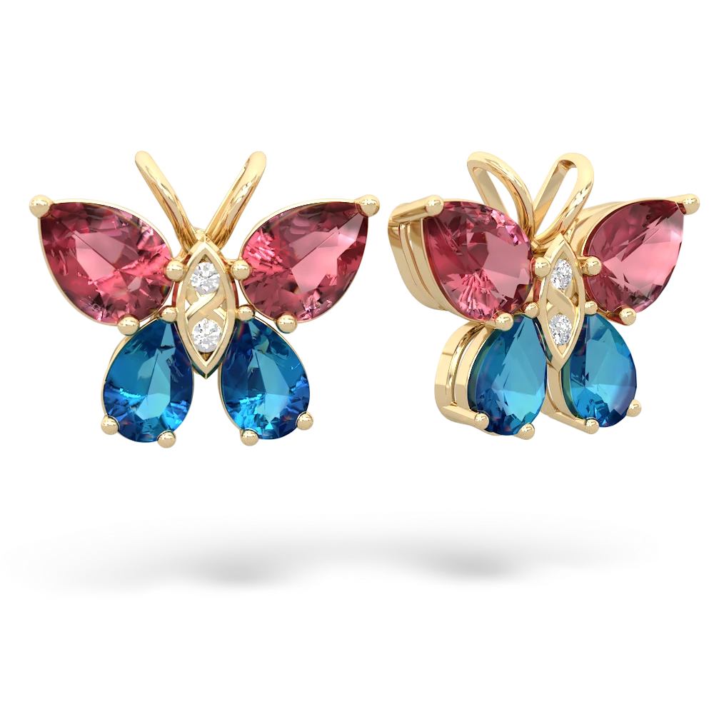 Pink Tourmaline Butterfly 14K Yellow Gold earrings E2215