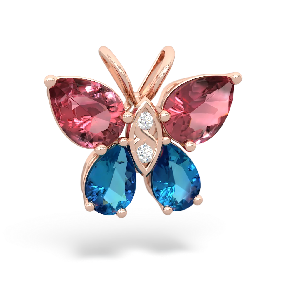 Pink Tourmaline Butterfly 14K Rose Gold pendant P2215