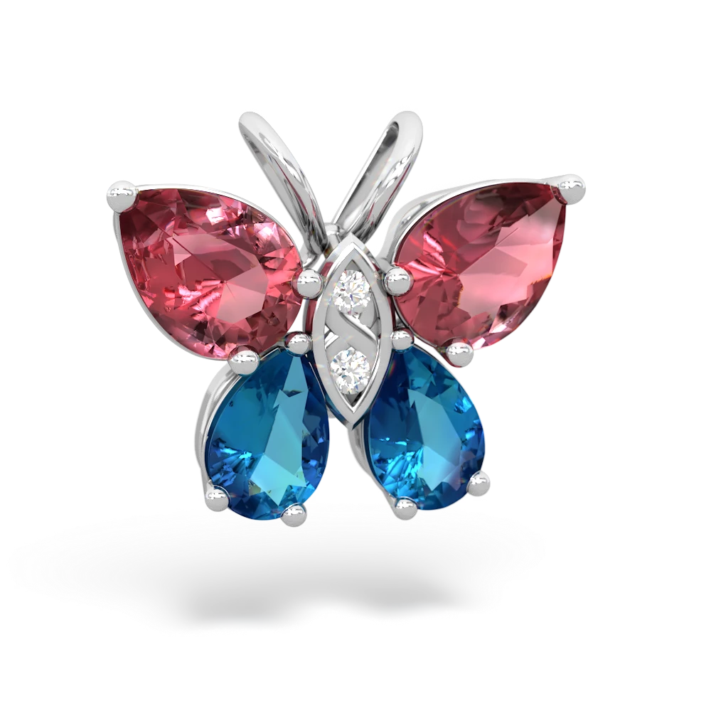 Pink Tourmaline Butterfly 14K White Gold pendant P2215