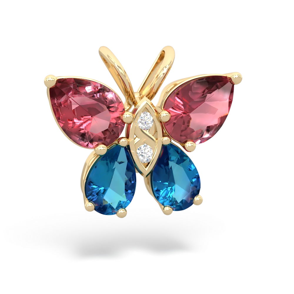 Pink Tourmaline Butterfly 14K Yellow Gold pendant P2215