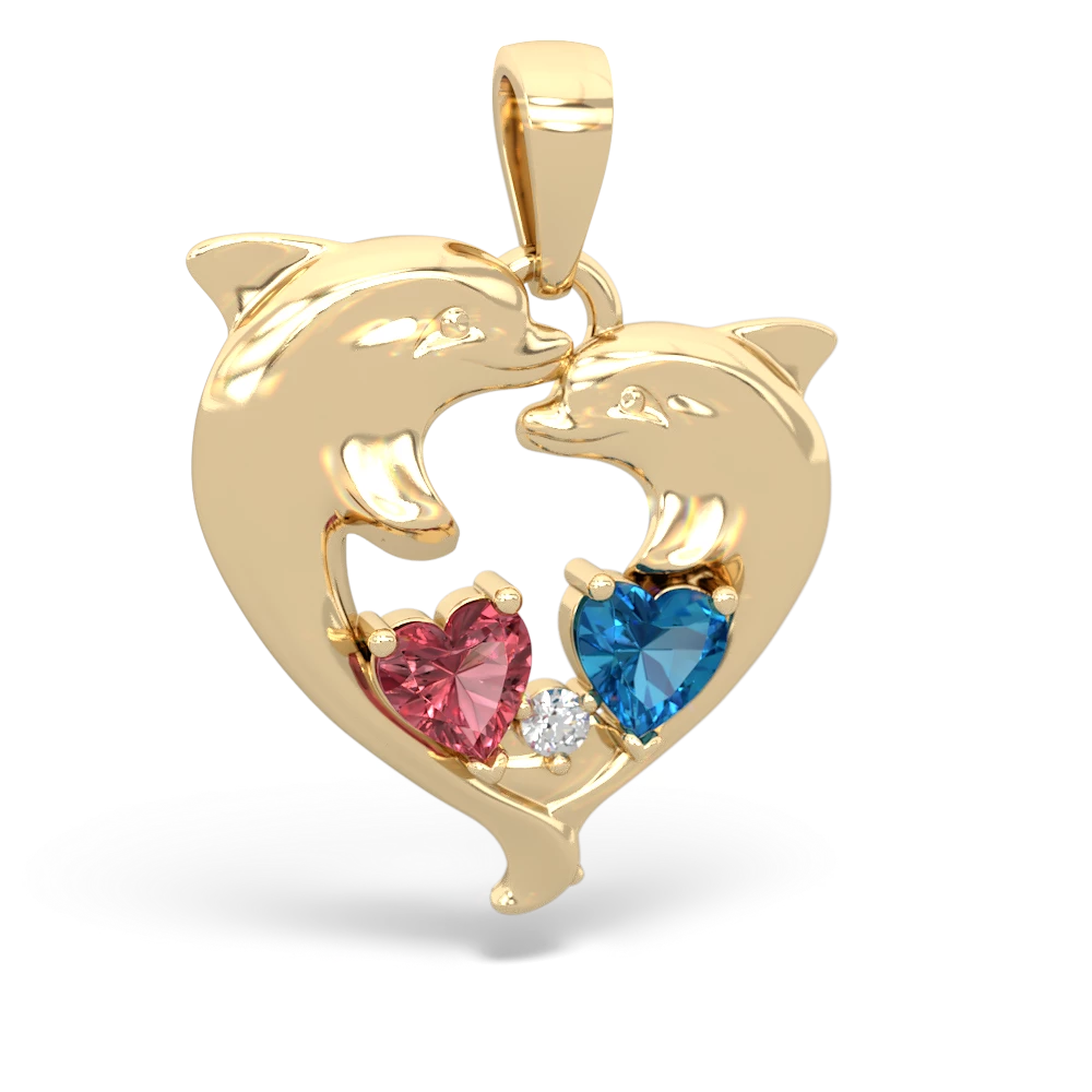 Pink Tourmaline Dolphin Heart 14K Yellow Gold pendant P5820