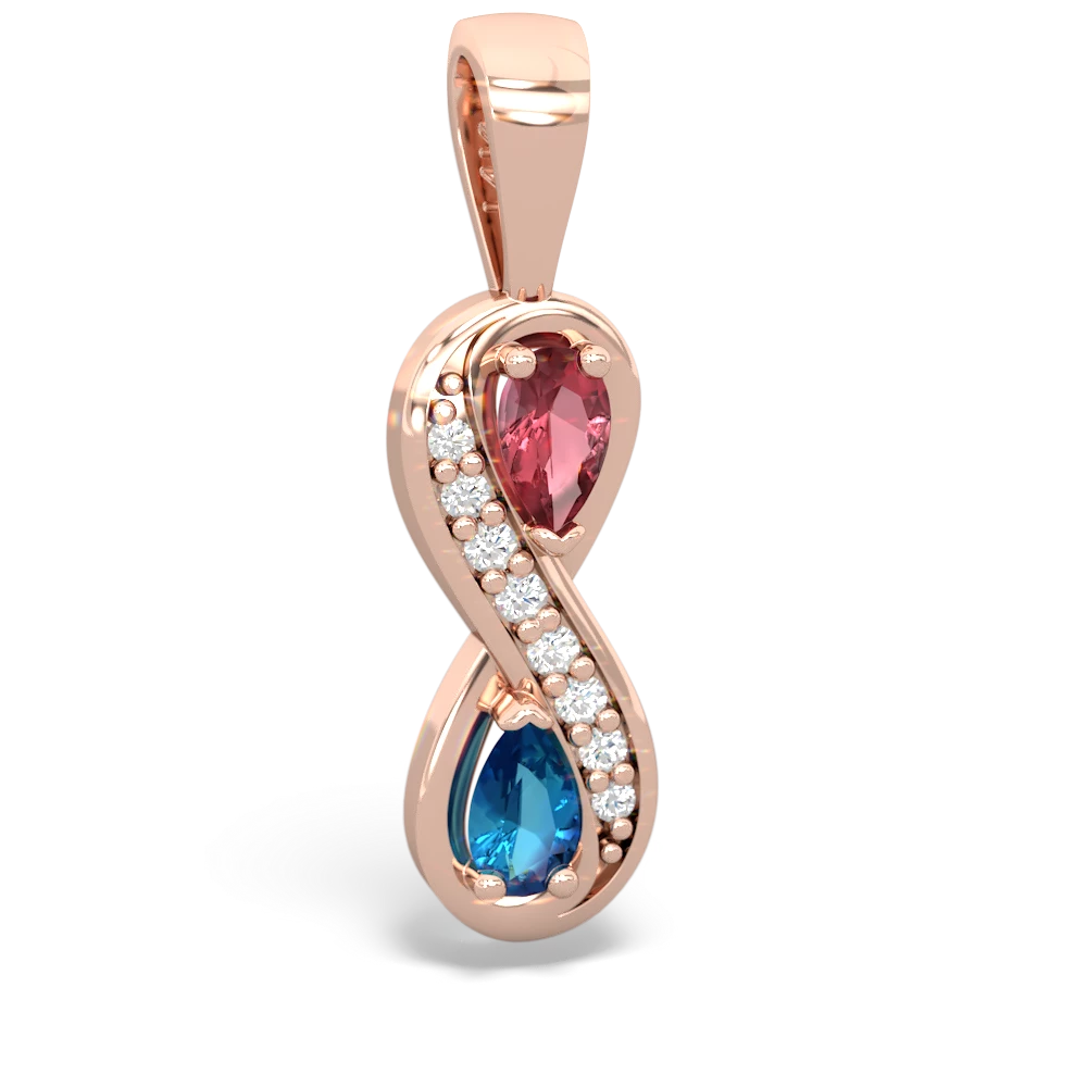 Pink Tourmaline Diamond Infinity 14K Rose Gold pendant P5390