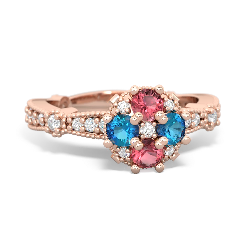 Pink Tourmaline Sparkling Tiara Cluster 14K Rose Gold ring R26293RD