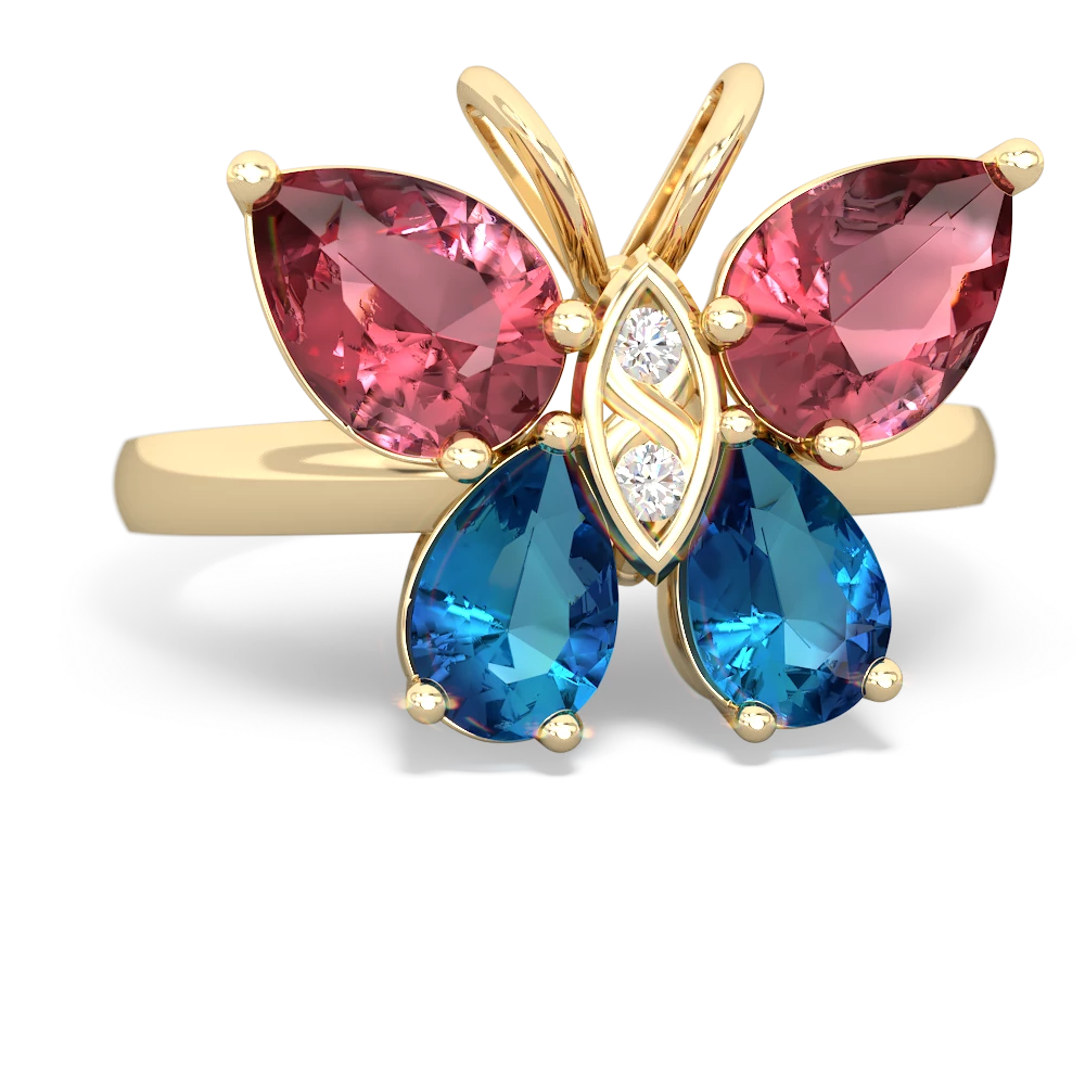 Pink Tourmaline Butterfly 14K Yellow Gold ring R2215