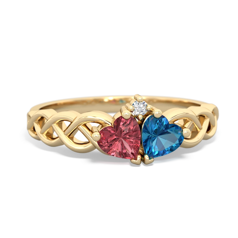 Pink Tourmaline Heart To Heart Braid 14K Yellow Gold ring R5870