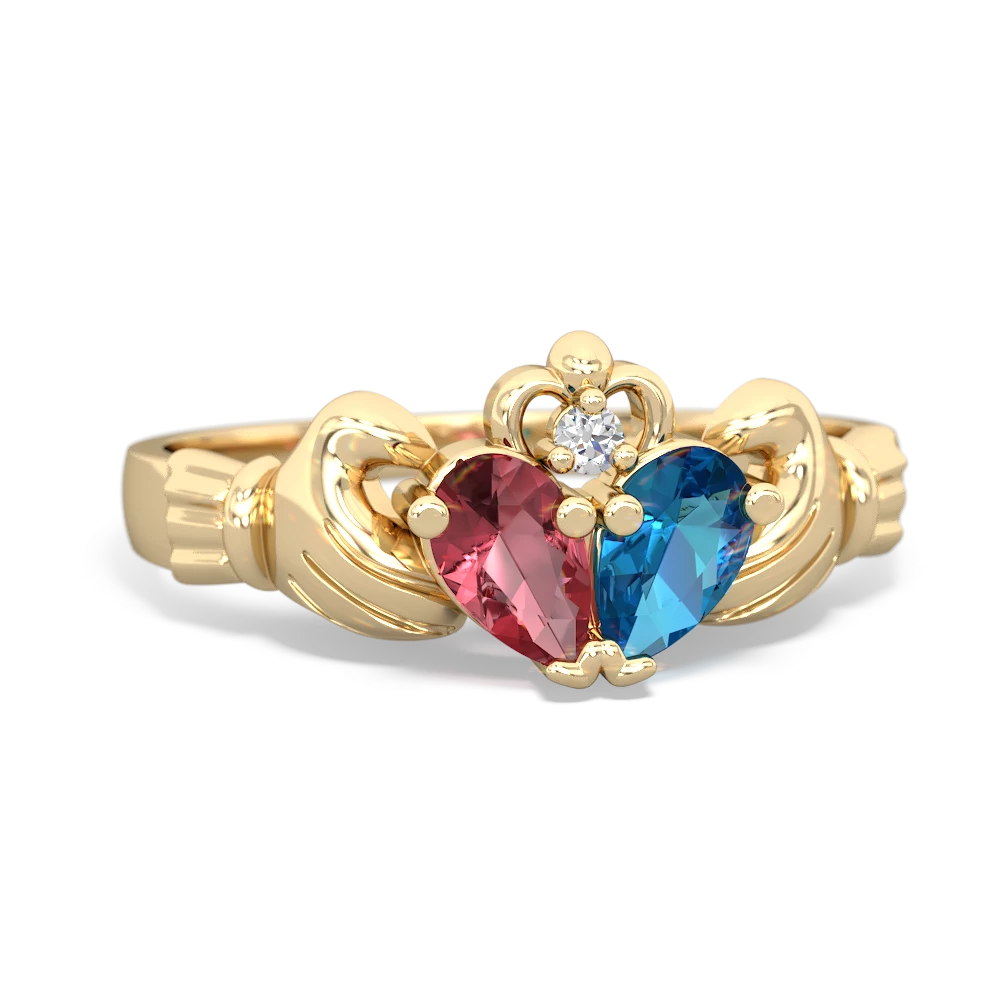 Pink Tourmaline 'Our Heart' Claddagh 14K Yellow Gold ring R2388