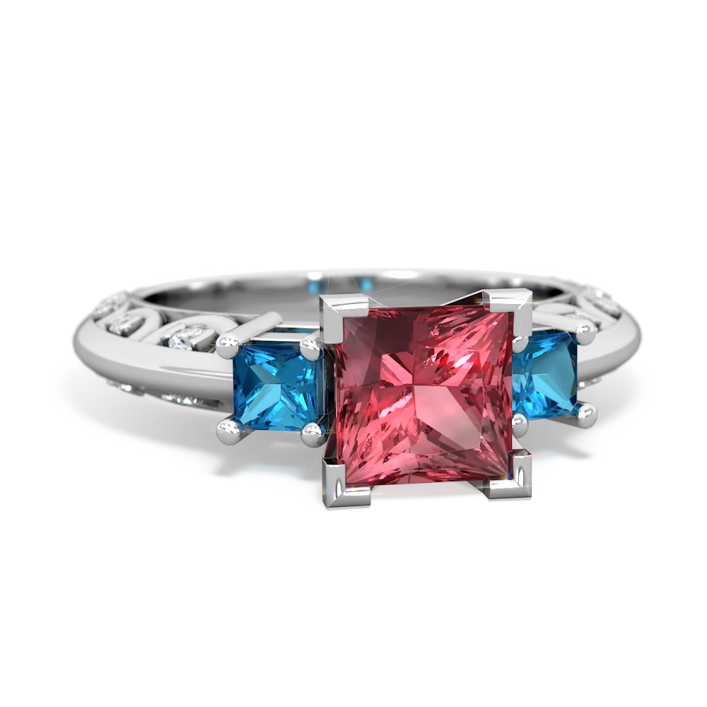 Pink Tourmaline Eternal Embrace Engagement 14K White Gold ring C2001
